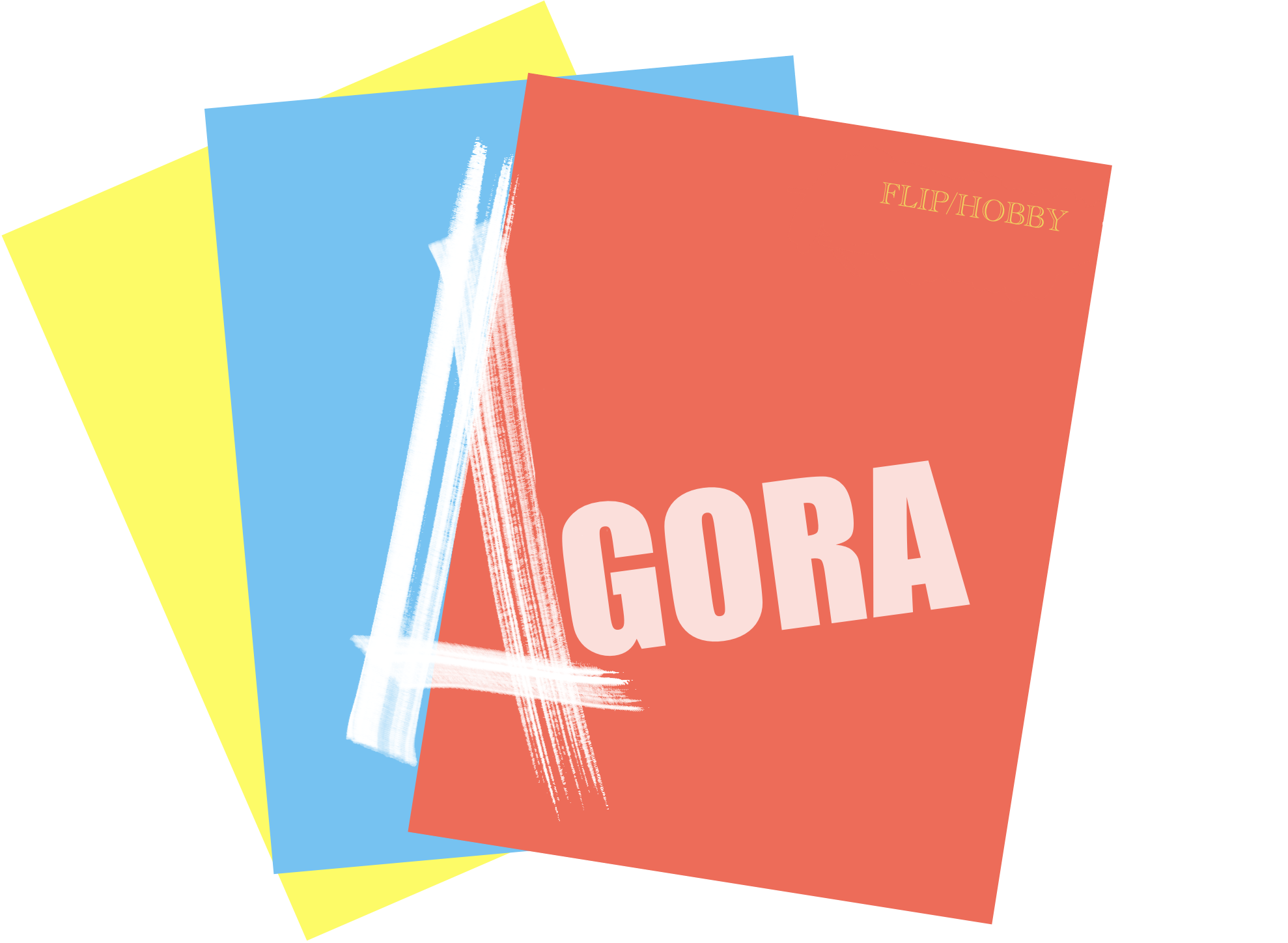 Agora — a fanned stack of yellow, blue and red trading cards